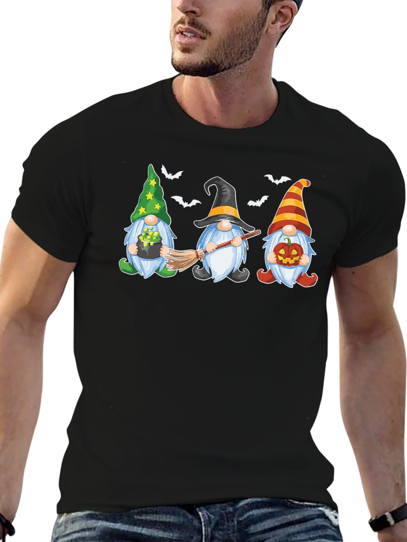 Halloween Gnomes Graphic Print Crew Neck T-Shirt