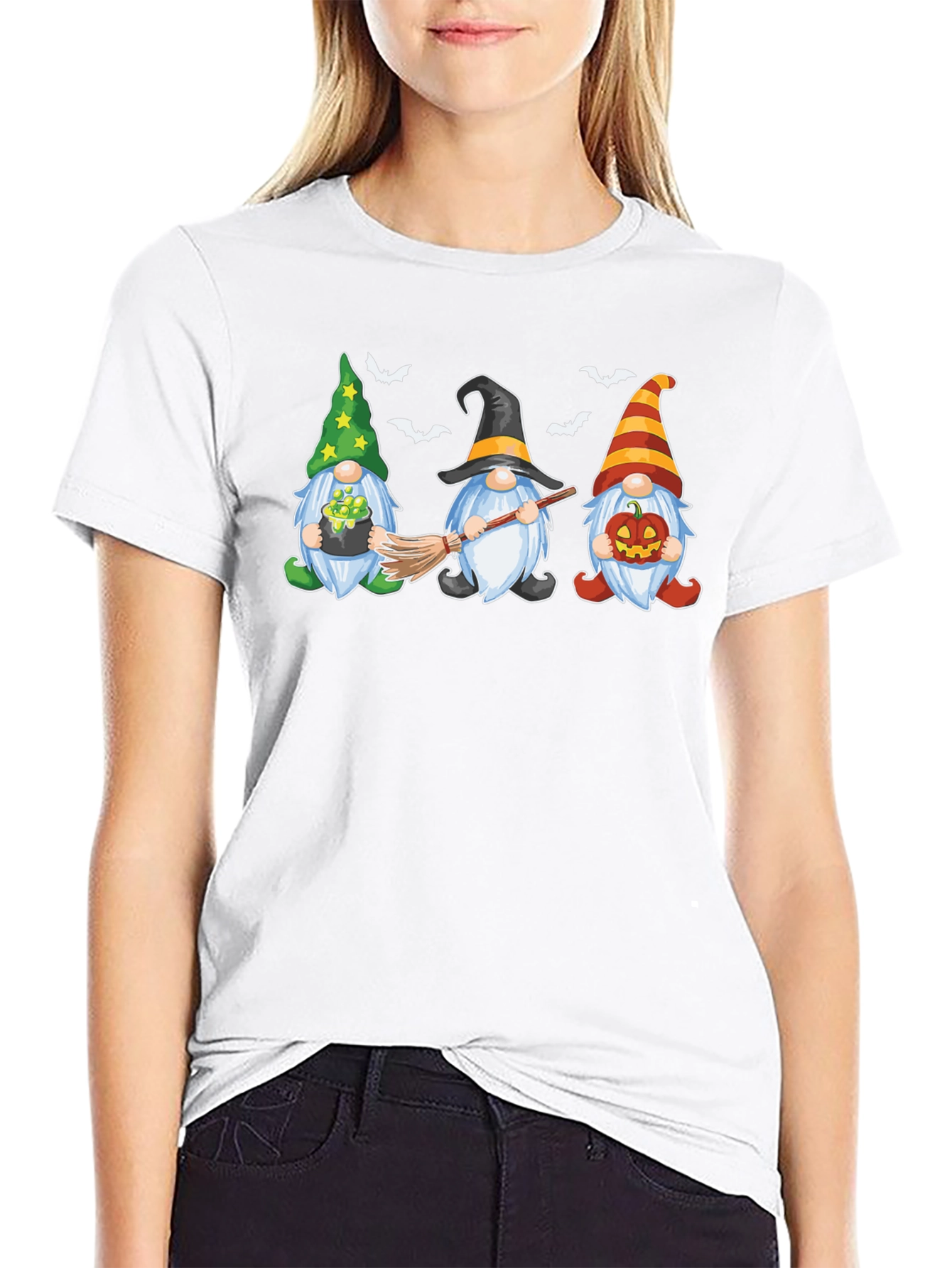 Halloween Gnomes Graphic Print Crew Neck T-Shirt