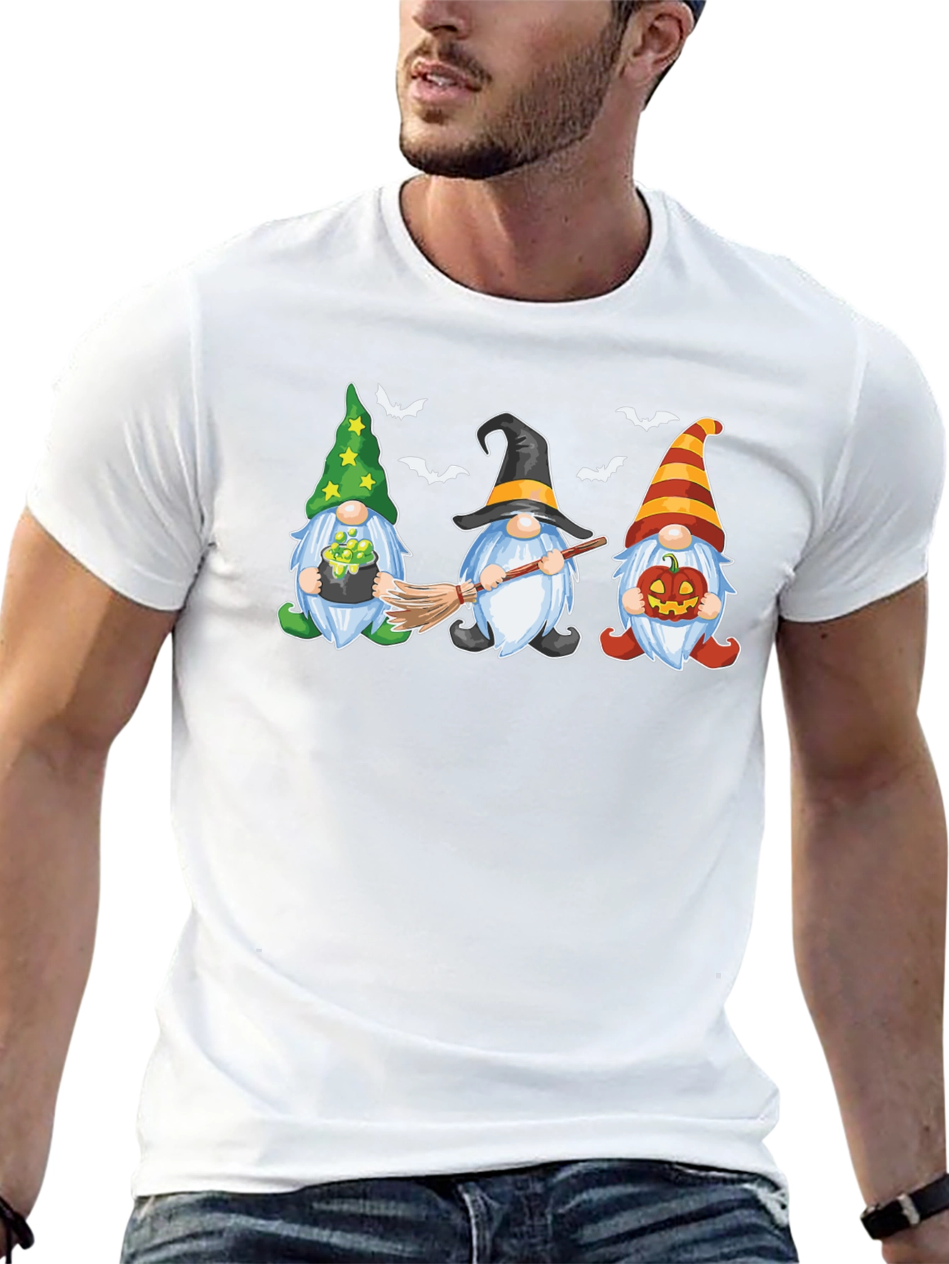 Halloween Gnomes Graphic Print Crew Neck T-Shirt