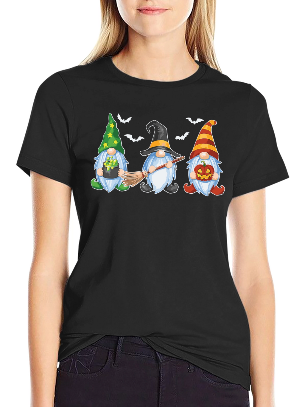 Halloween Gnomes Graphic Print Crew Neck T-Shirt