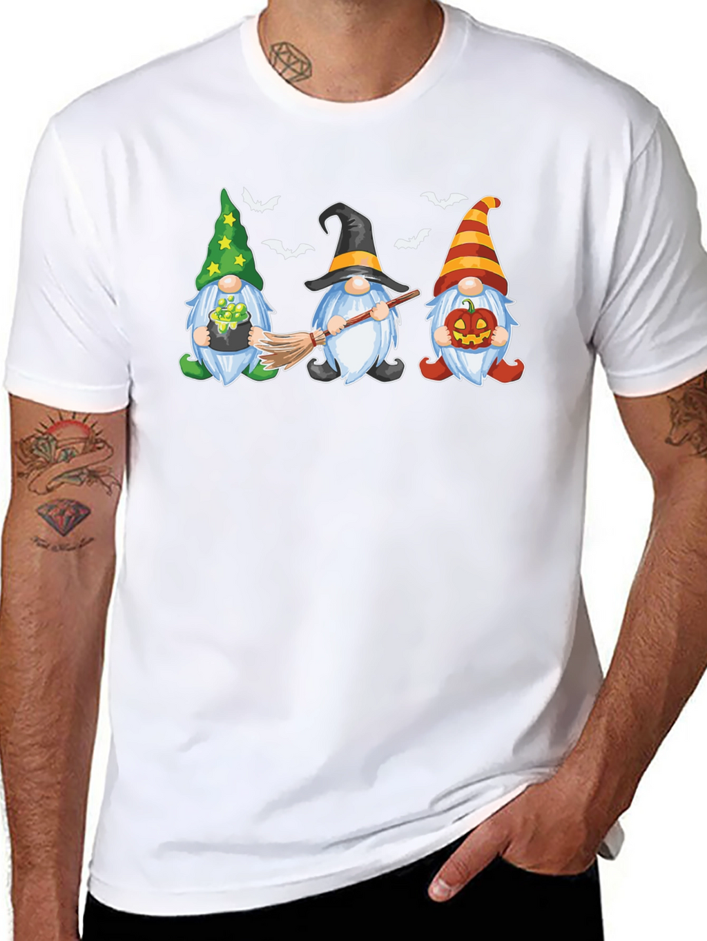 Halloween Gnomes Graphic Print Crew Neck T-Shirt