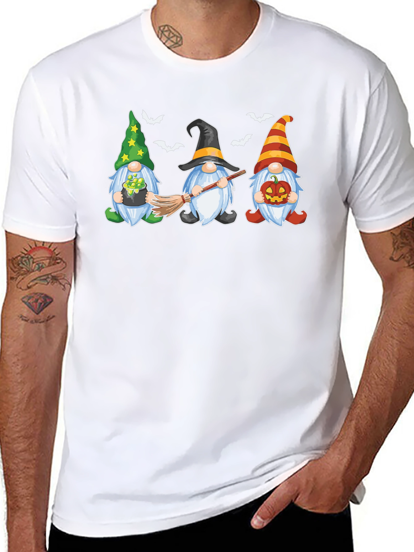 Halloween Gnomes Graphic Print Crew Neck T-Shirt