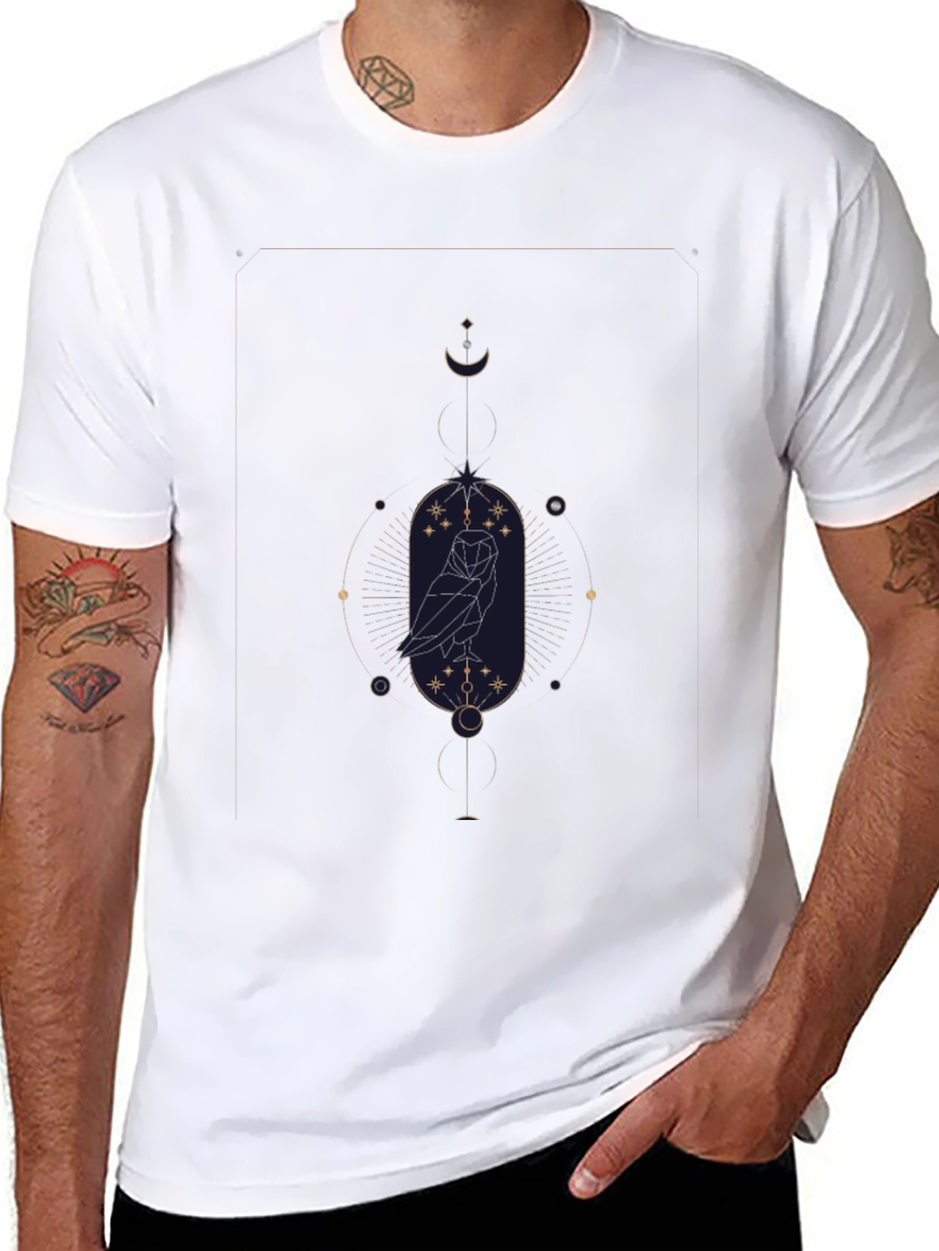Geometric Owl Graphic Black T-Shirt