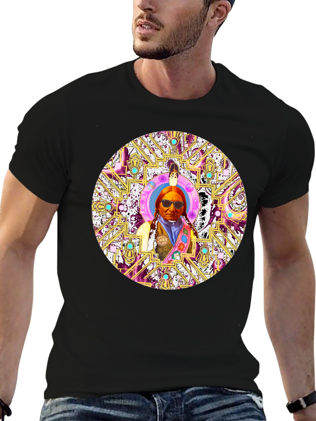 Native American Chief Mandala Graphic T-Shirt