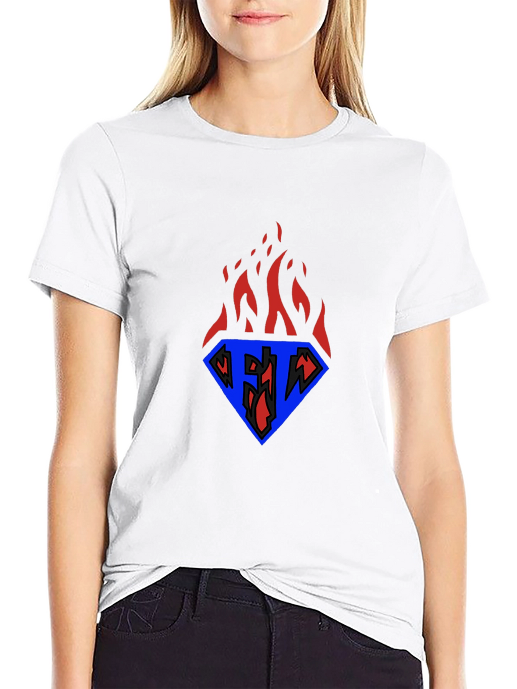 Flaming Diamond Graphic Tee - Black Casual T-Shirt