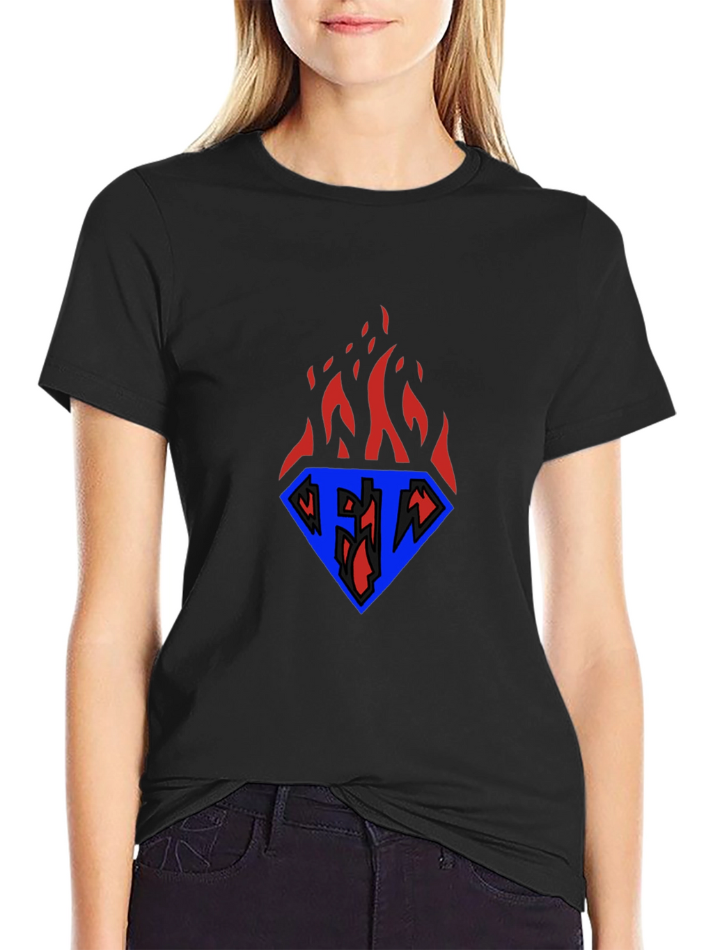 Flaming Diamond Graphic Tee - Black Casual T-Shirt