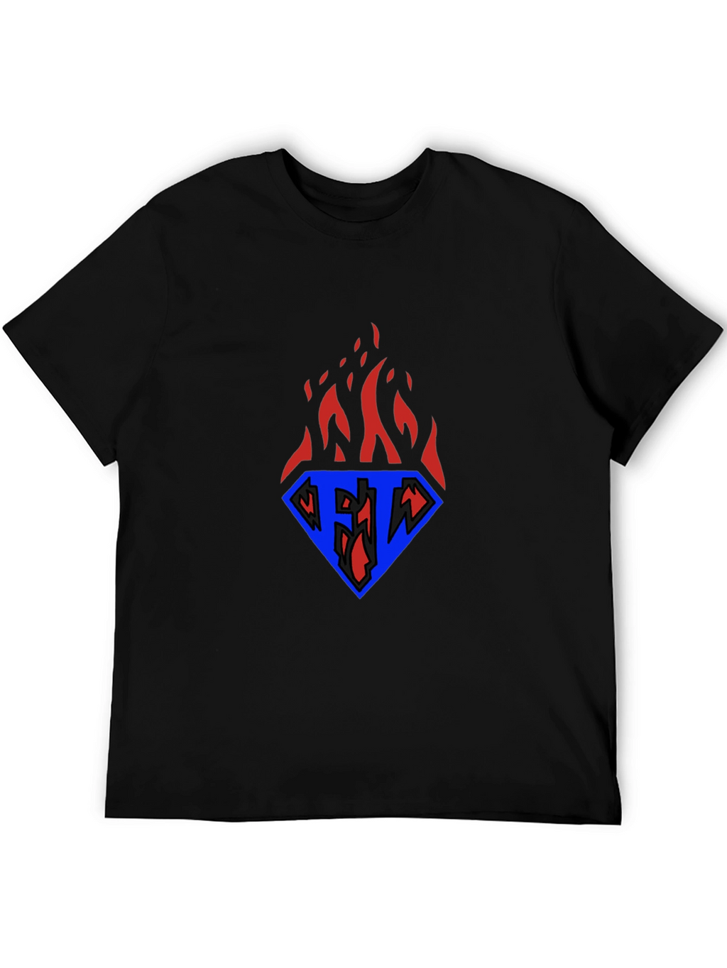 Flaming Diamond Graphic Tee - Black Casual T-Shirt