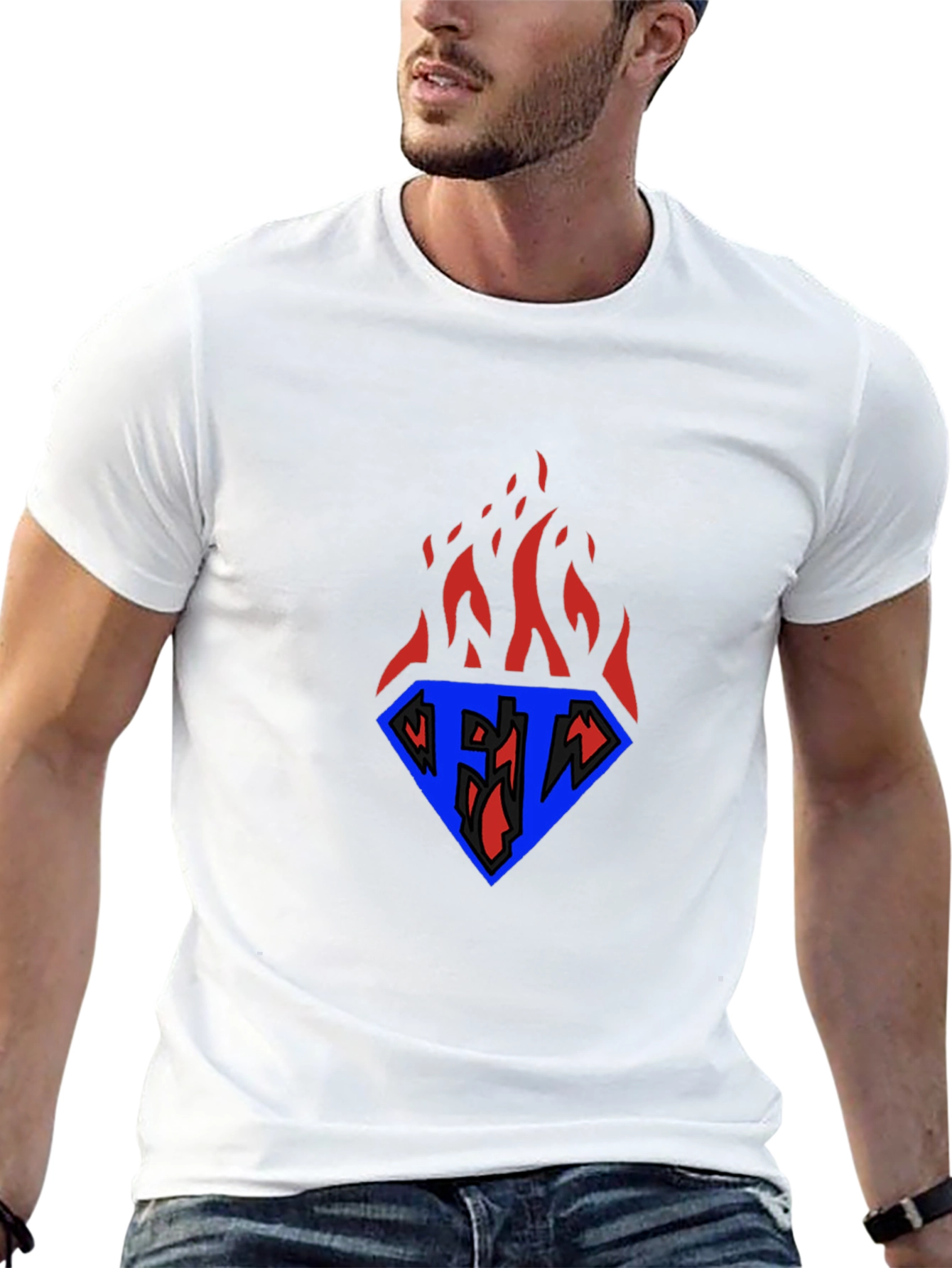Flaming Diamond Graphic Tee - Black Casual T-Shirt