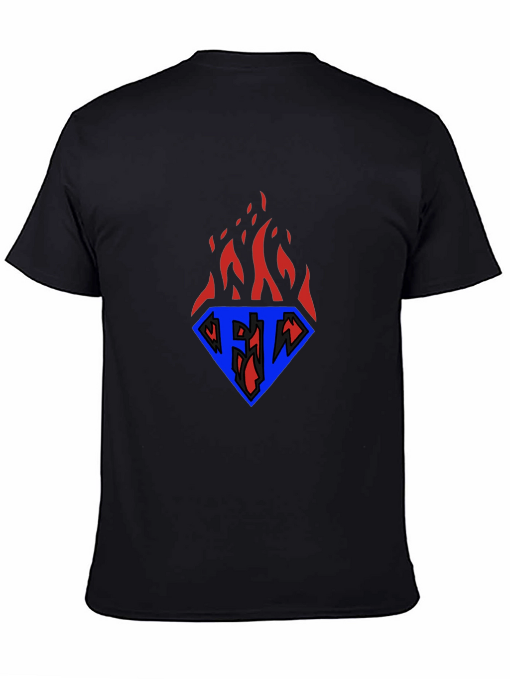 Flaming Diamond Graphic Tee - Black Casual T-Shirt