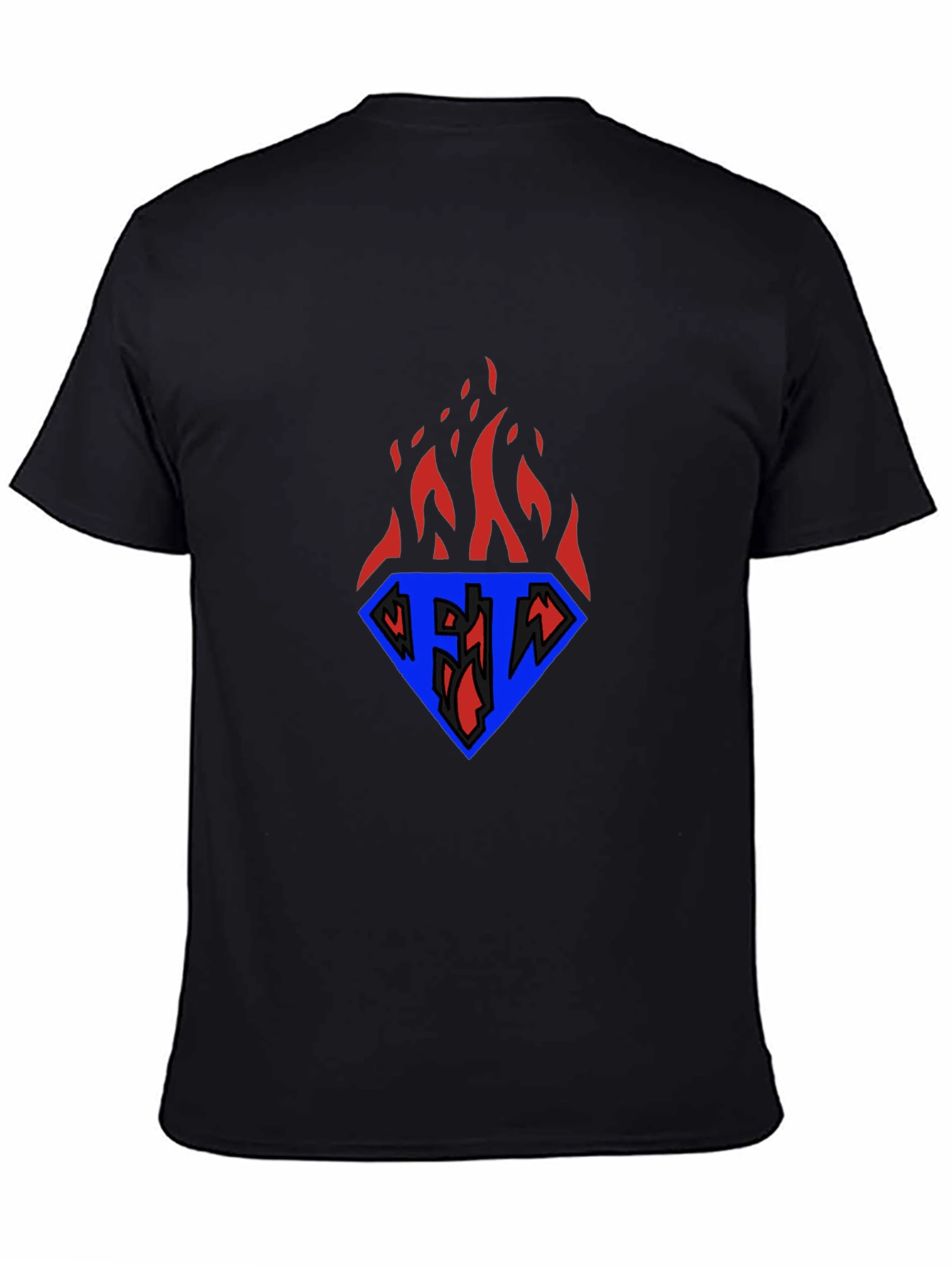 Flaming Diamond Graphic Tee - Black Casual T-Shirt