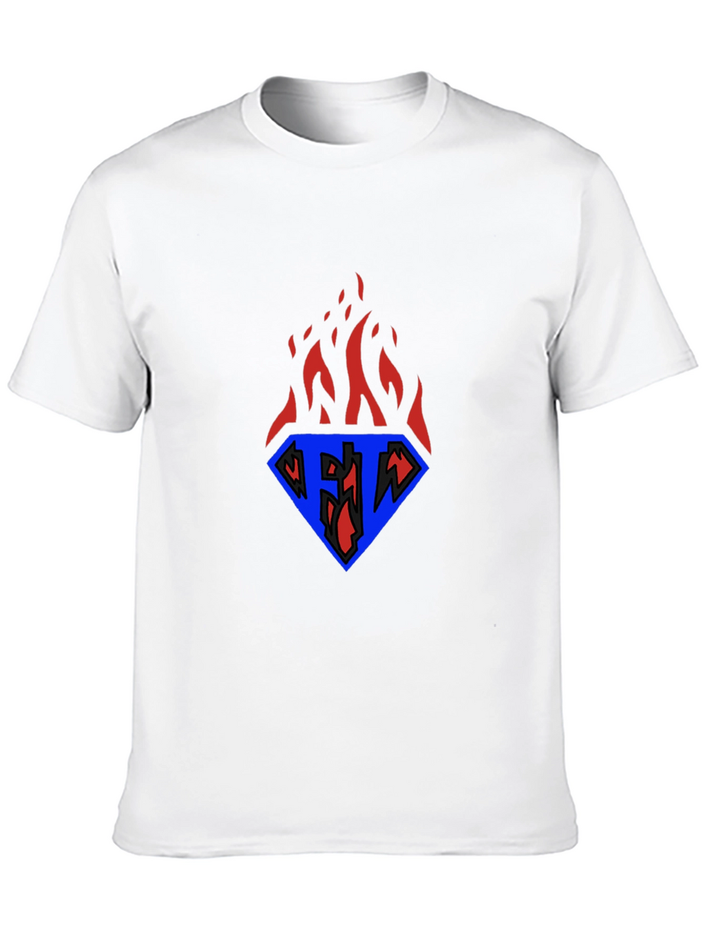 Flaming Diamond Graphic Tee - Black Casual T-Shirt