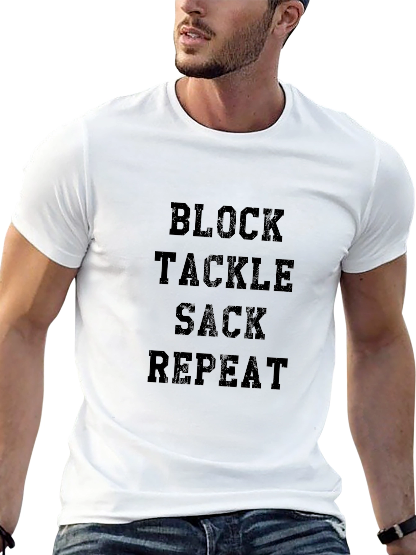 Block Tackle Sack Repeat Football T-Shirt