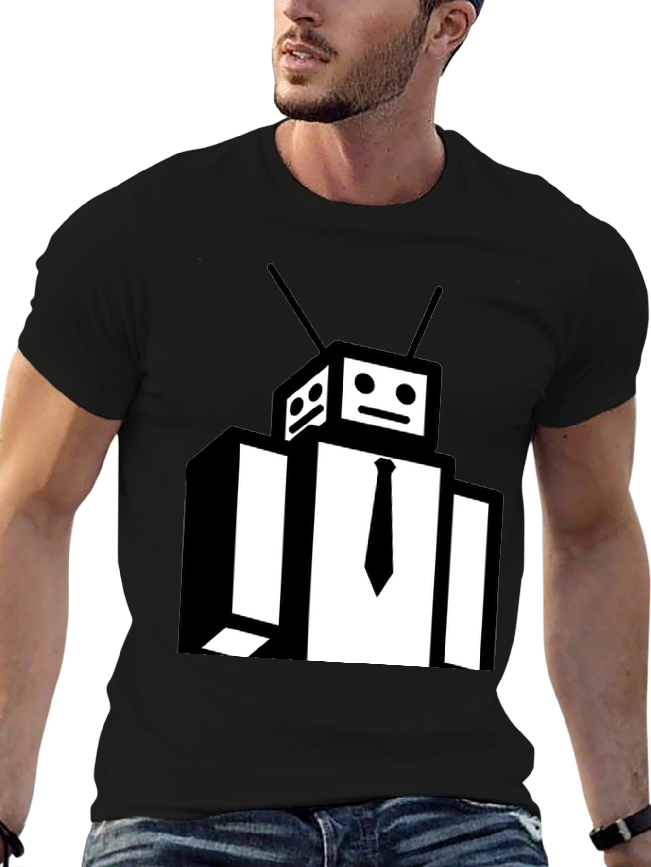 Robot Head Black T-Shirt - Funky Graphic Tee