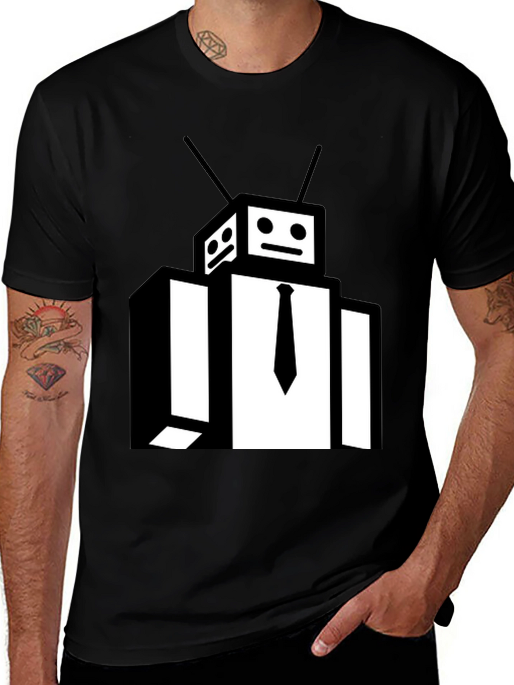 Robot Head Black T-Shirt - Funky Graphic Tee