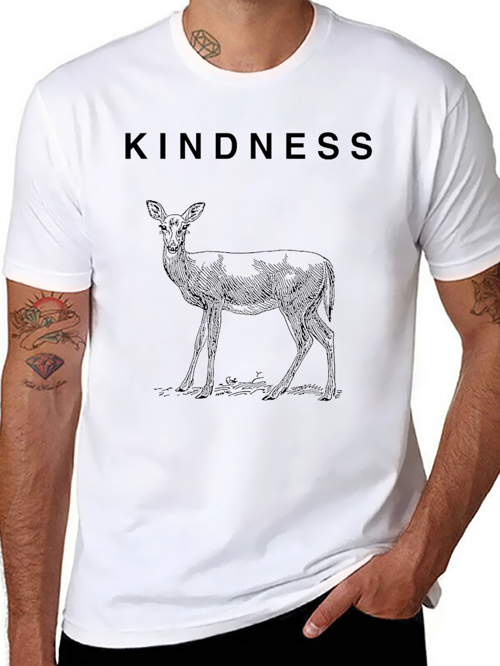 Kindness Deer Graphic Black T-Shirt