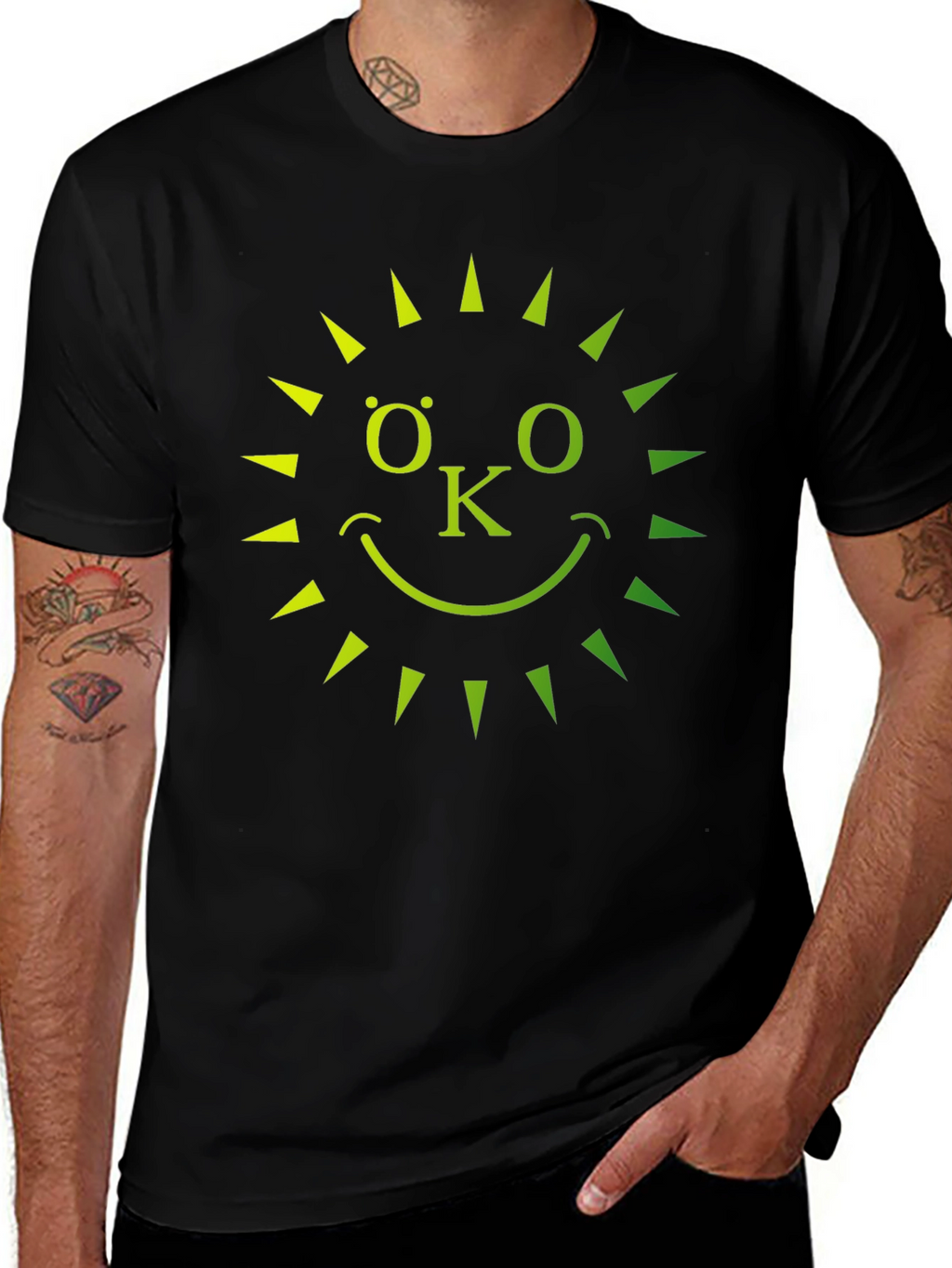 Eco-Friendly OK Sun Graphic T-Shirt - Black