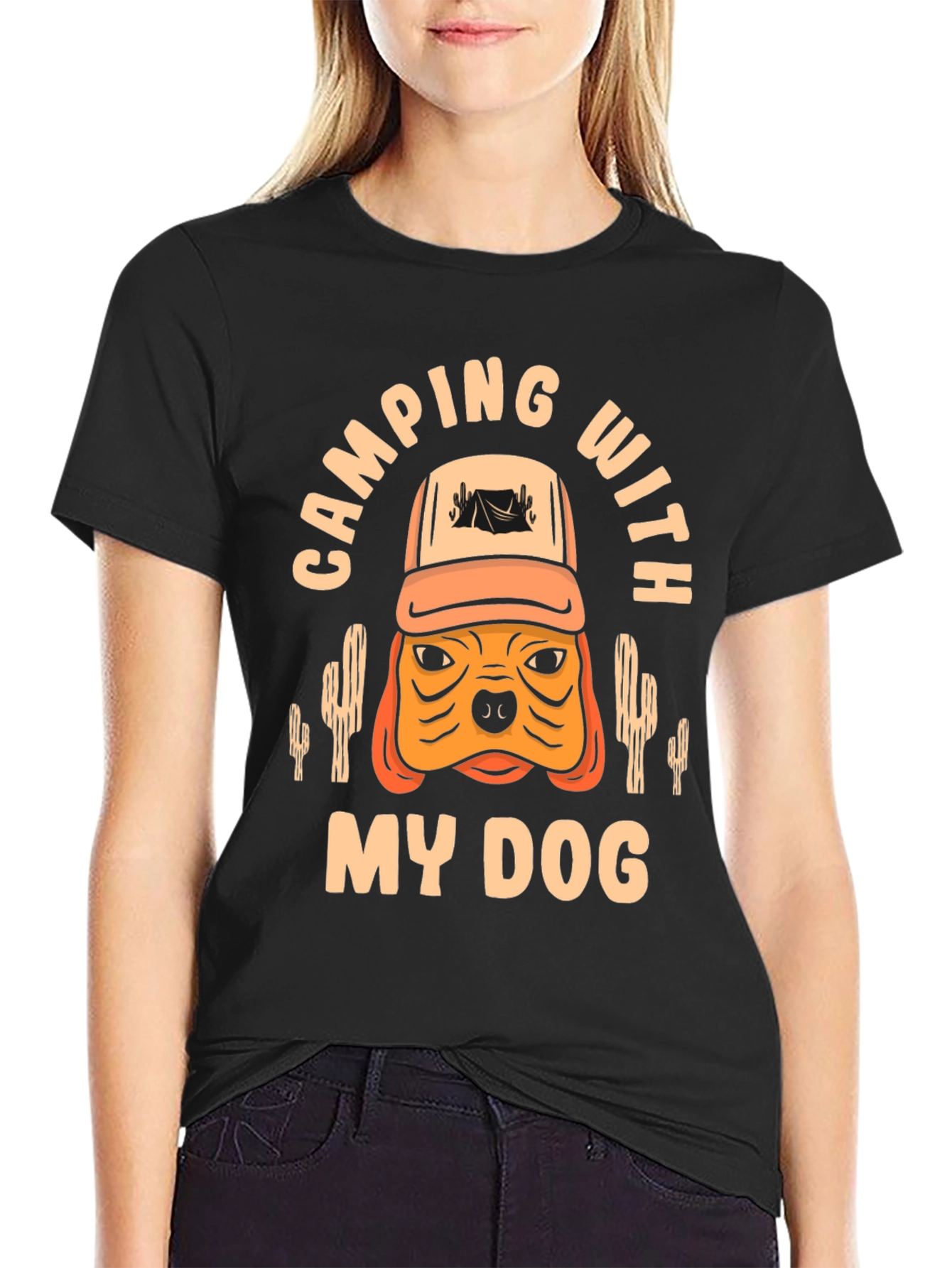 Camping With My Dog Black T-Shirt