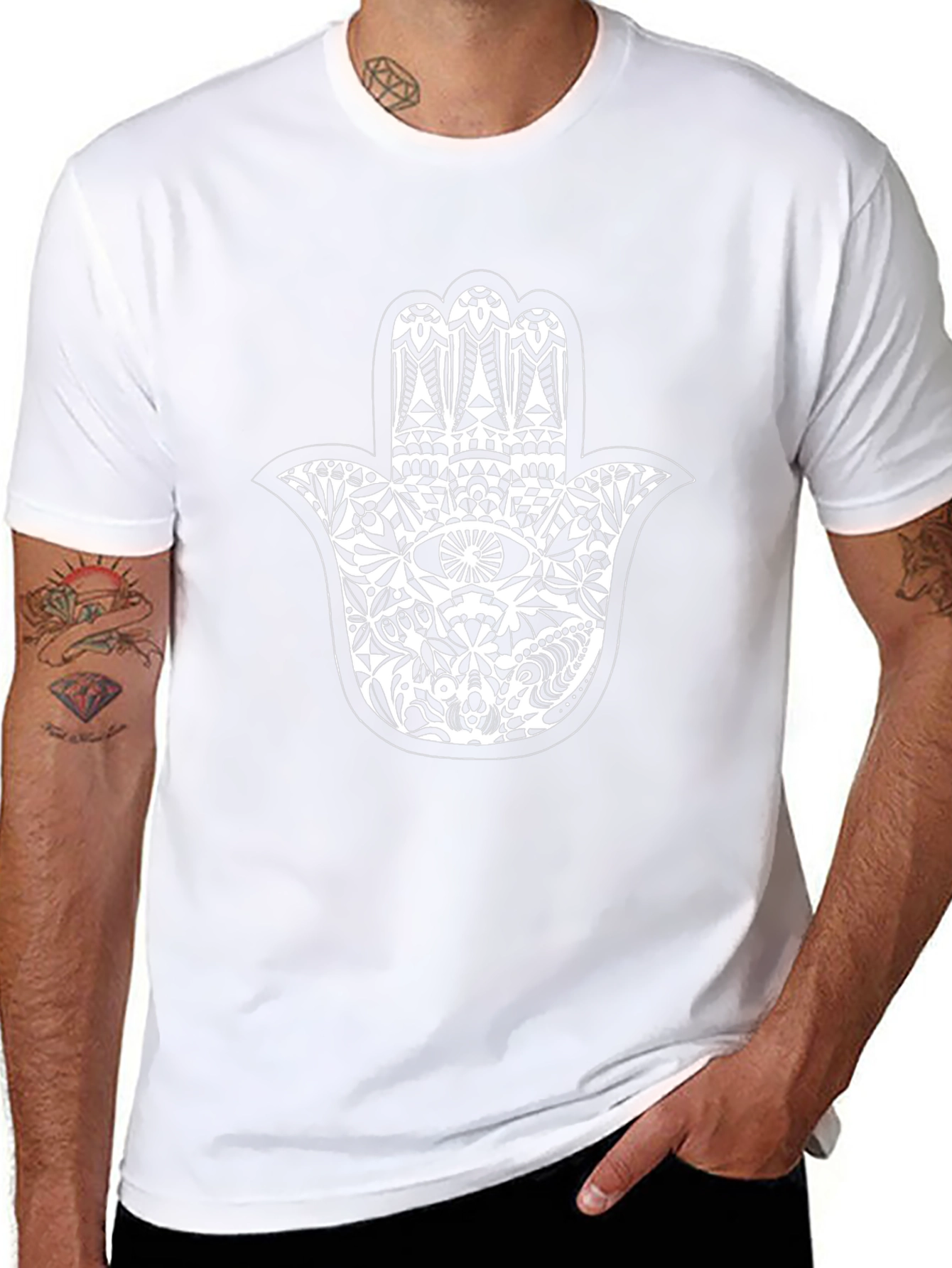 Black T-Shirt with Hamsa Hand Graphic Print