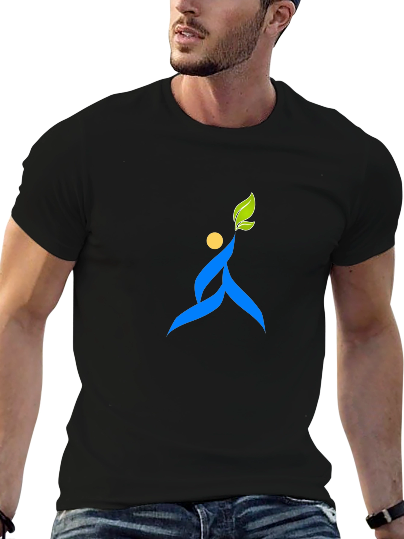 Black T-Shirt with Abstract Leaf Design