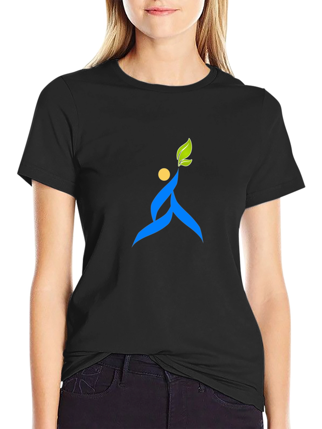 Black T-Shirt with Abstract Leaf Design