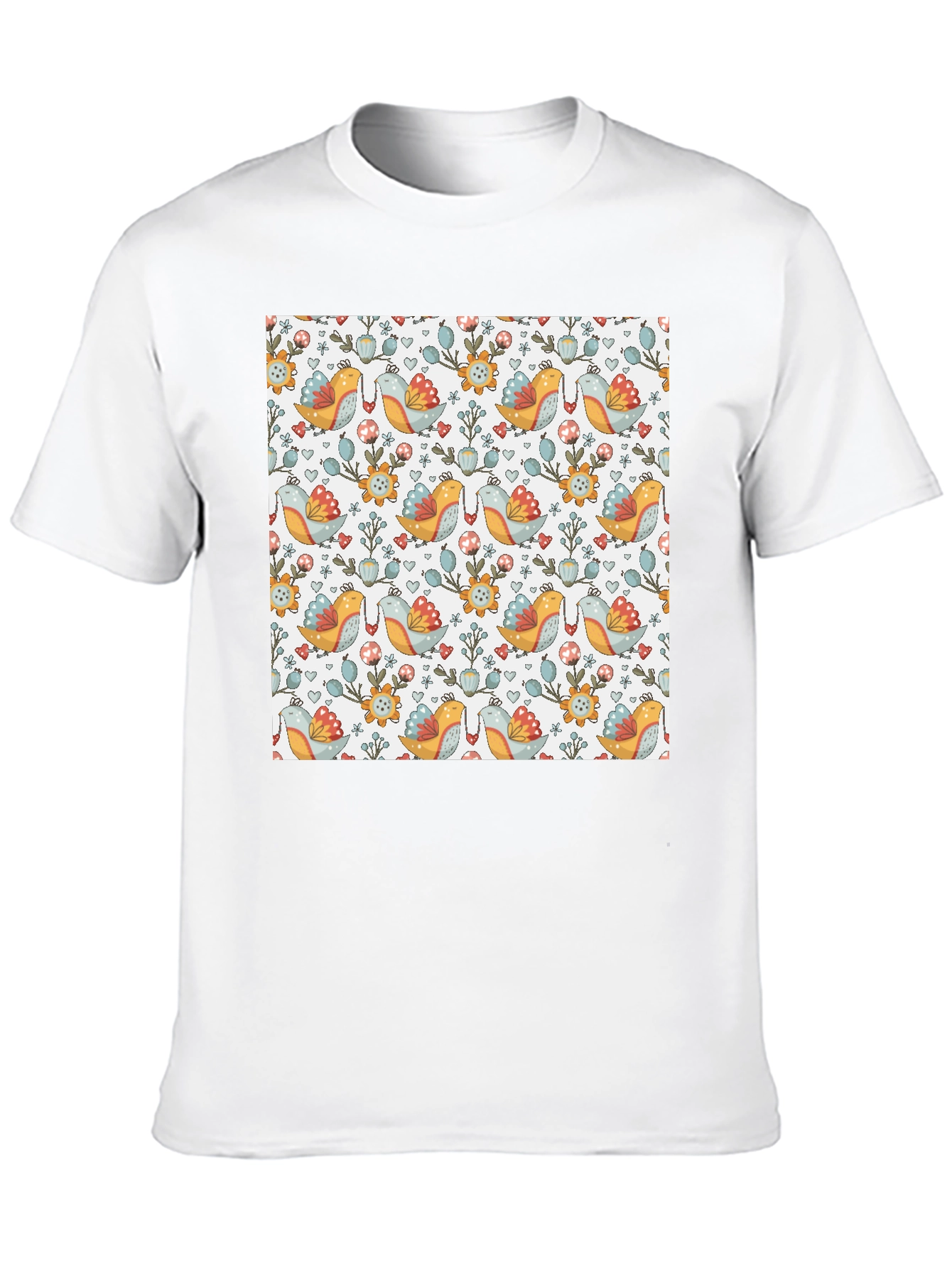 Bird & Floral Patterned T-Shirt