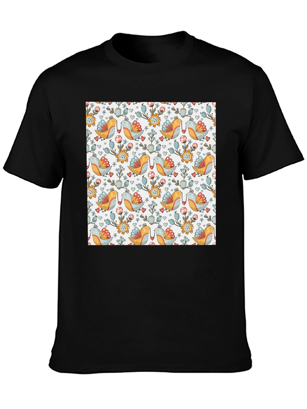 Bird & Floral Patterned T-Shirt