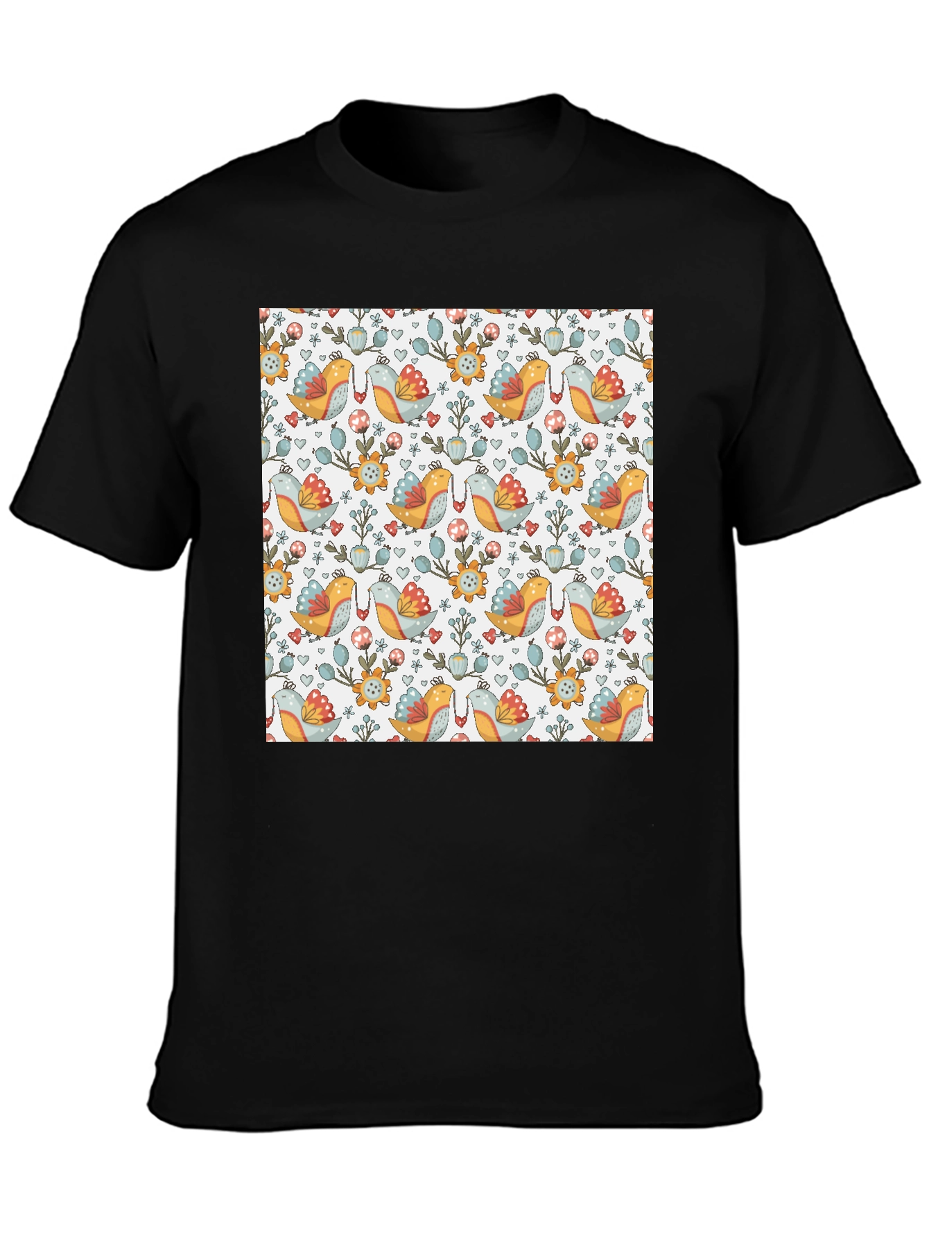 Bird & Floral Patterned T-Shirt