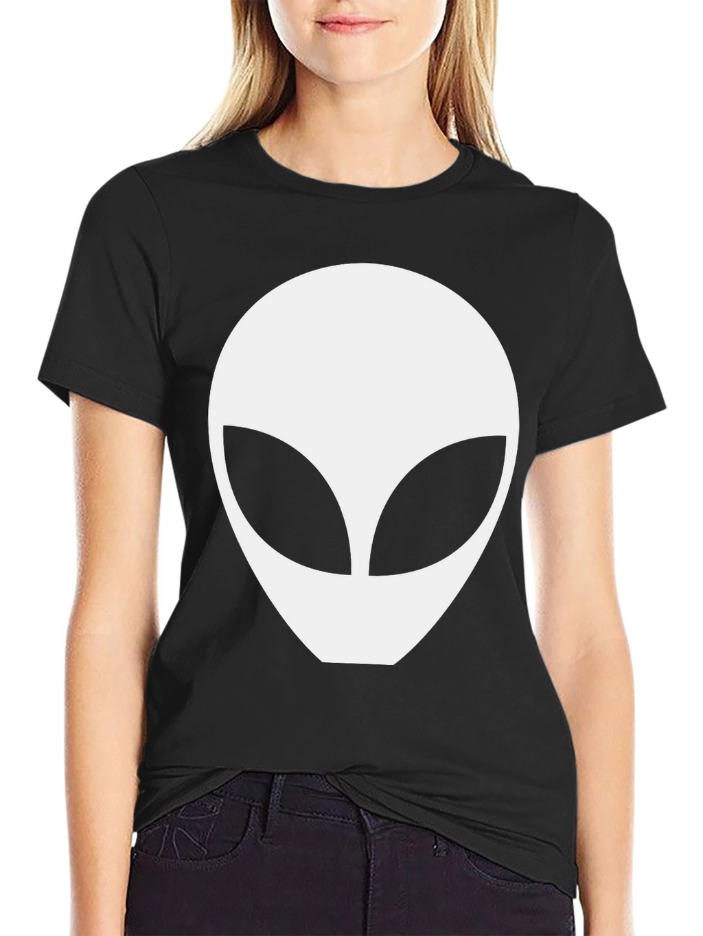 Alien Head Graphic Tee - Black Cotton Comfort
