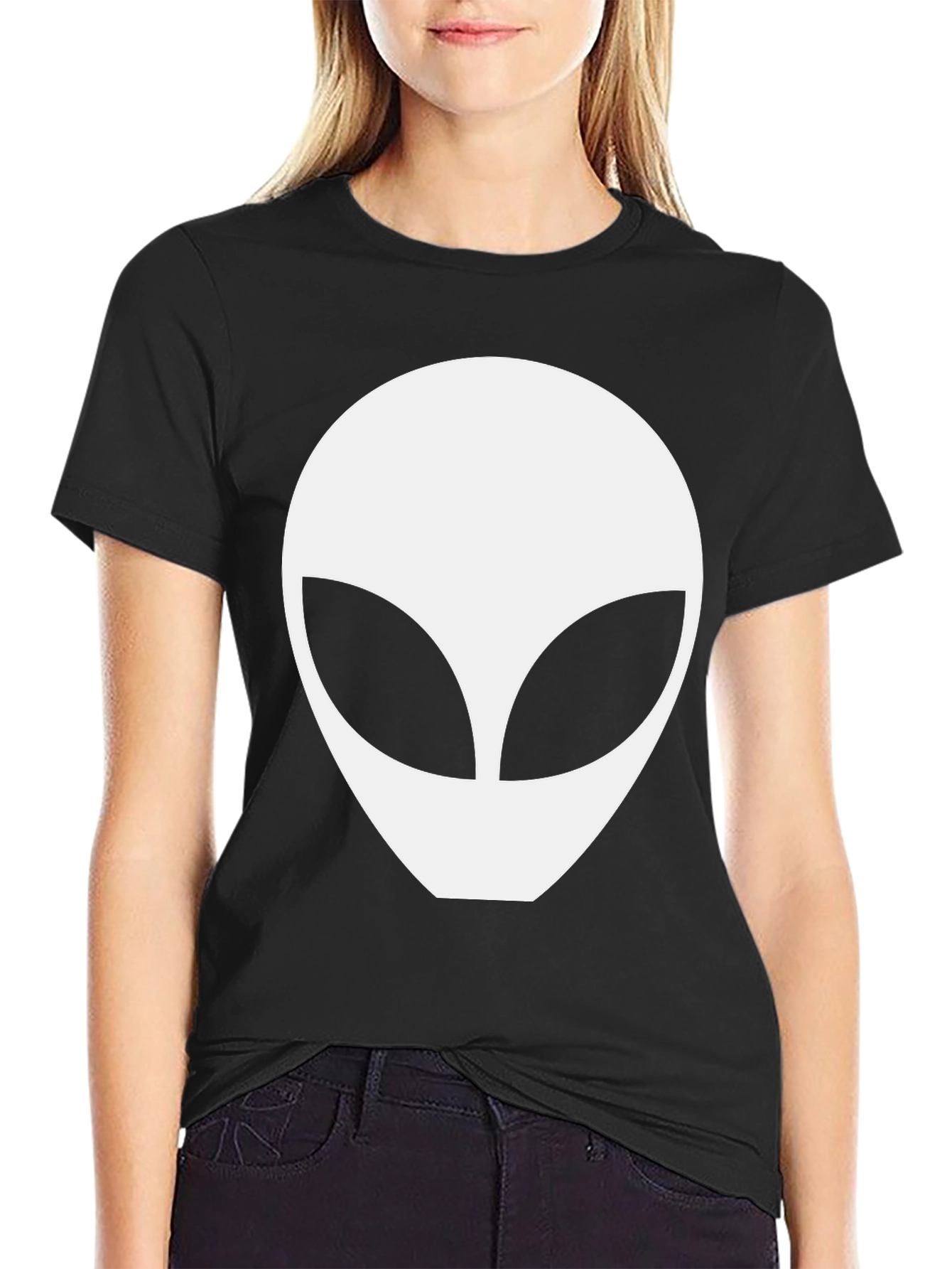 Alien Head Graphic Tee - Black Cotton Comfort