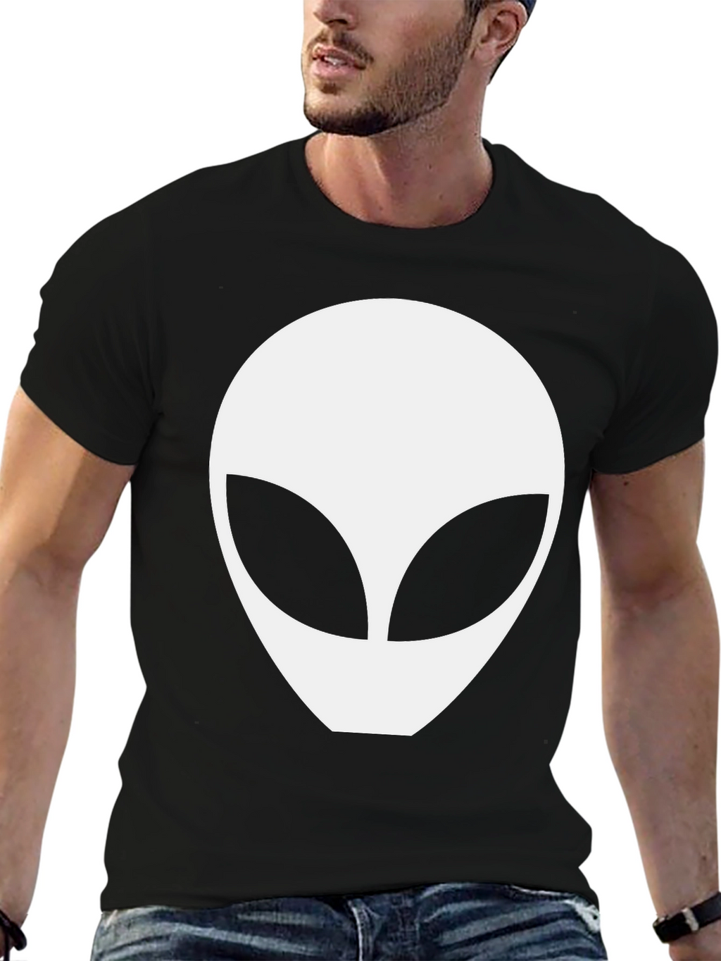Alien Head Graphic Tee - Black Cotton Comfort