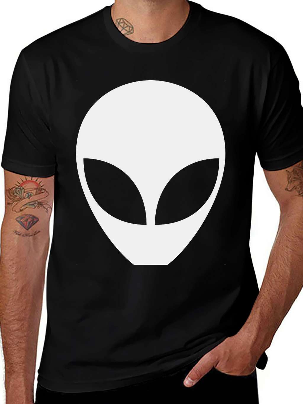 Alien Head Graphic Tee - Black Cotton Comfort