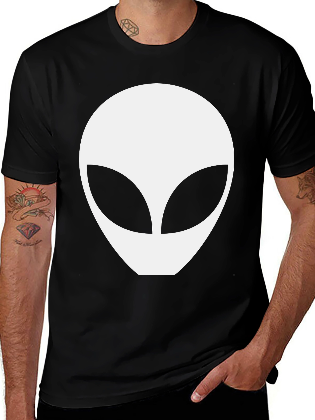 Alien Head Graphic Tee - Black Cotton Comfort