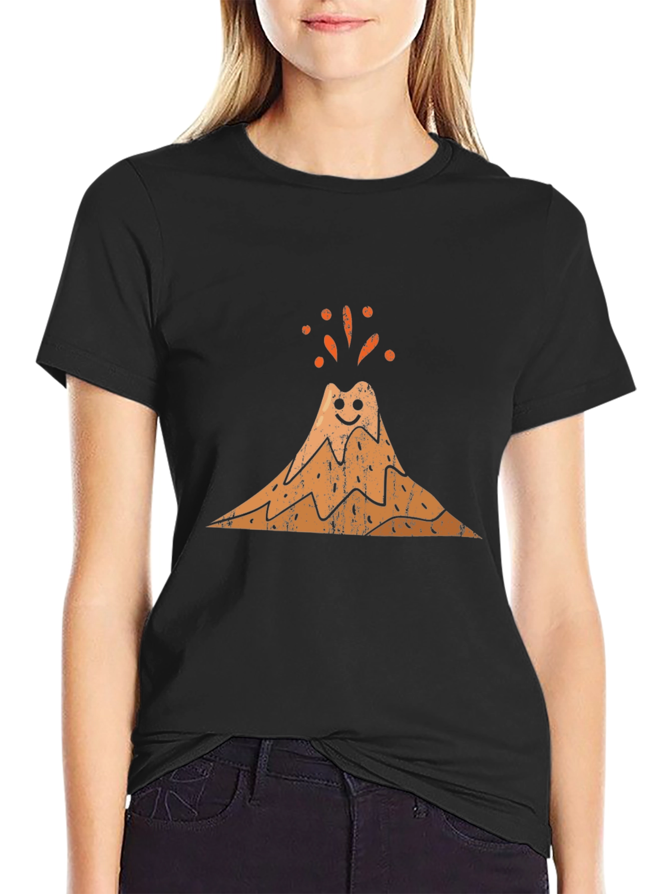 Happy Volcano Graphic Tee - Black Cotton Blend