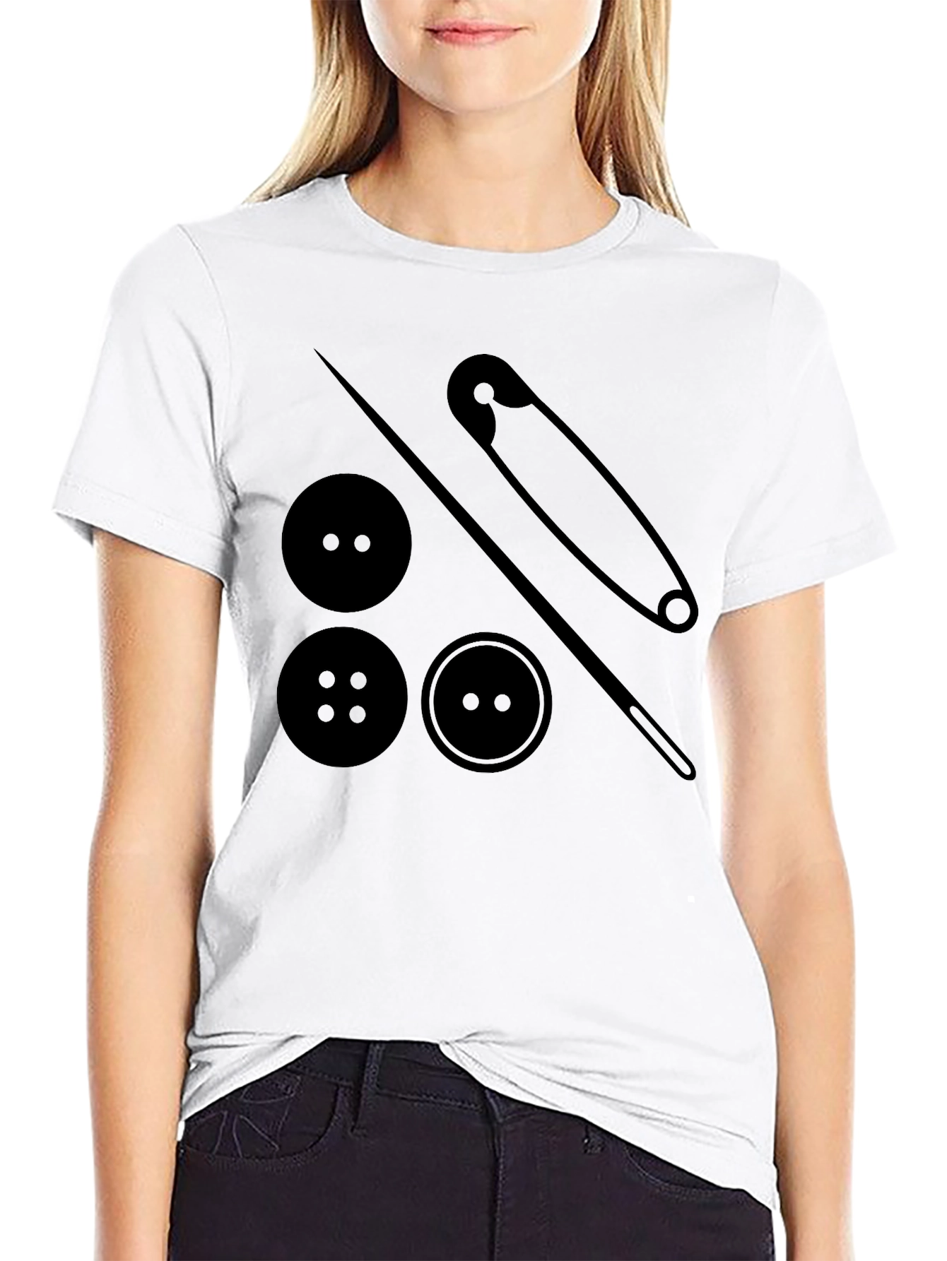 Sewing Buttons & Pin T-Shirt - Black