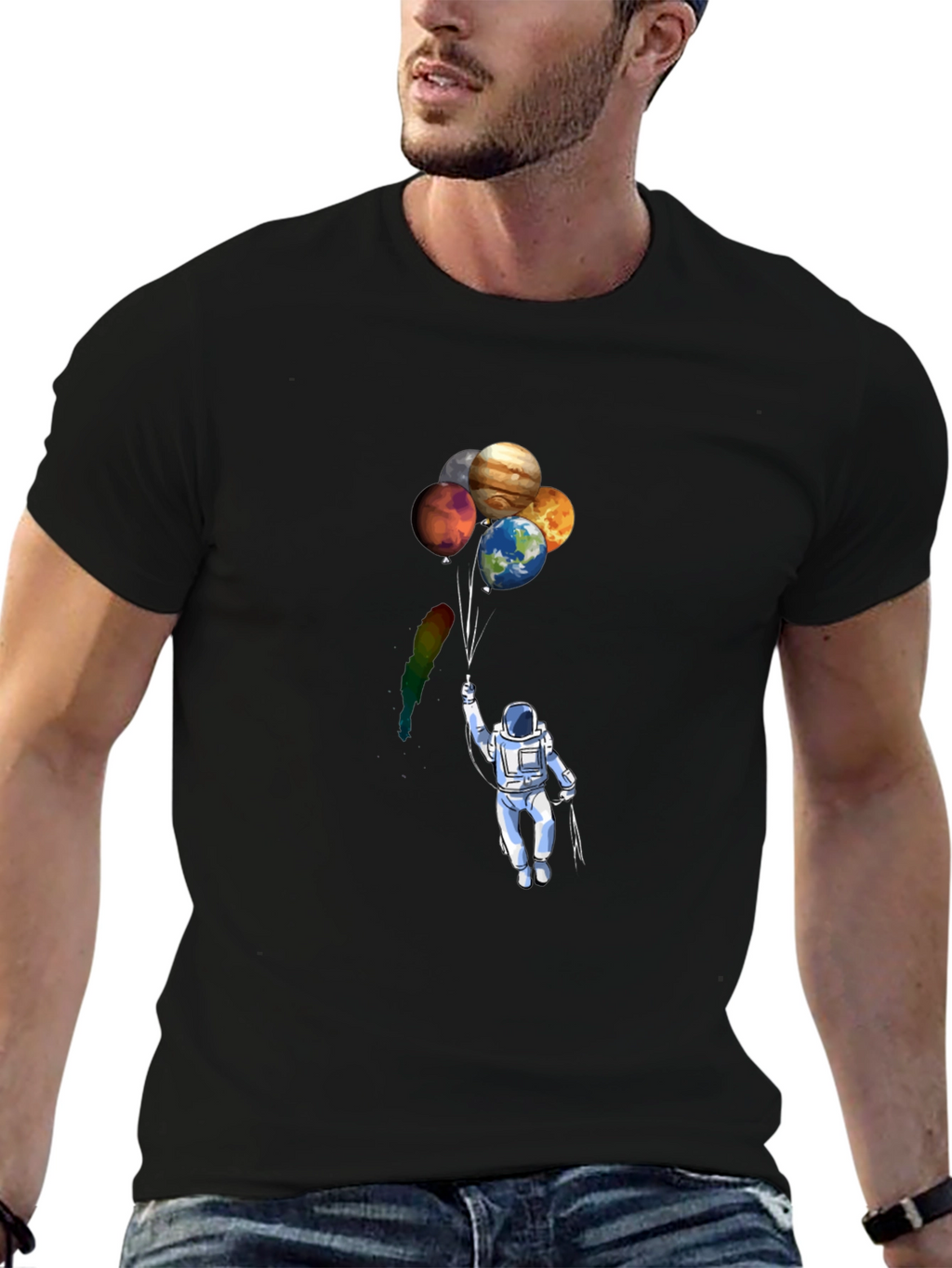 Astronaut Planet Balloons Graphic T-Shirt