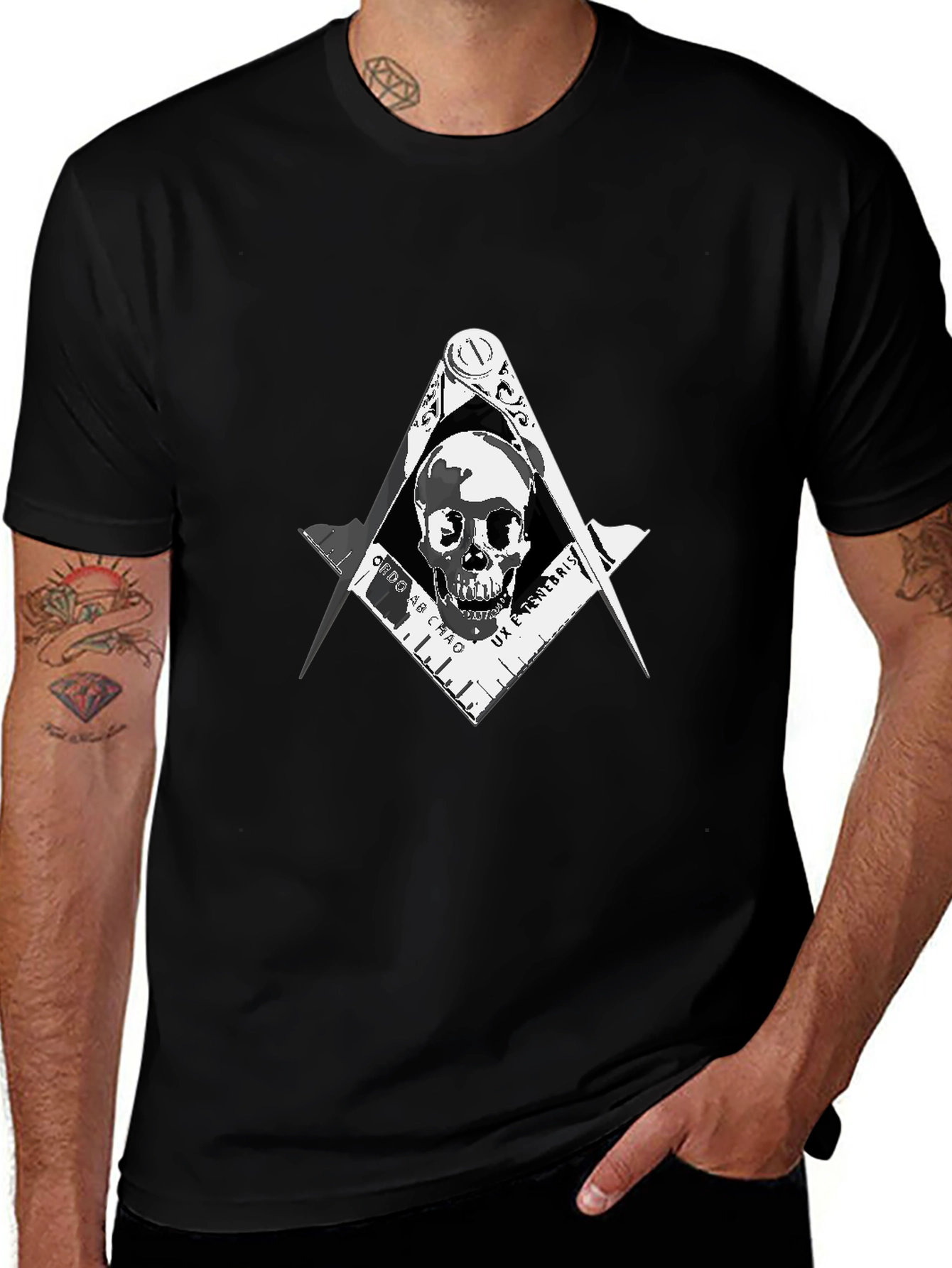 Skull & Compass T-Shirt - Dark Freemason Style