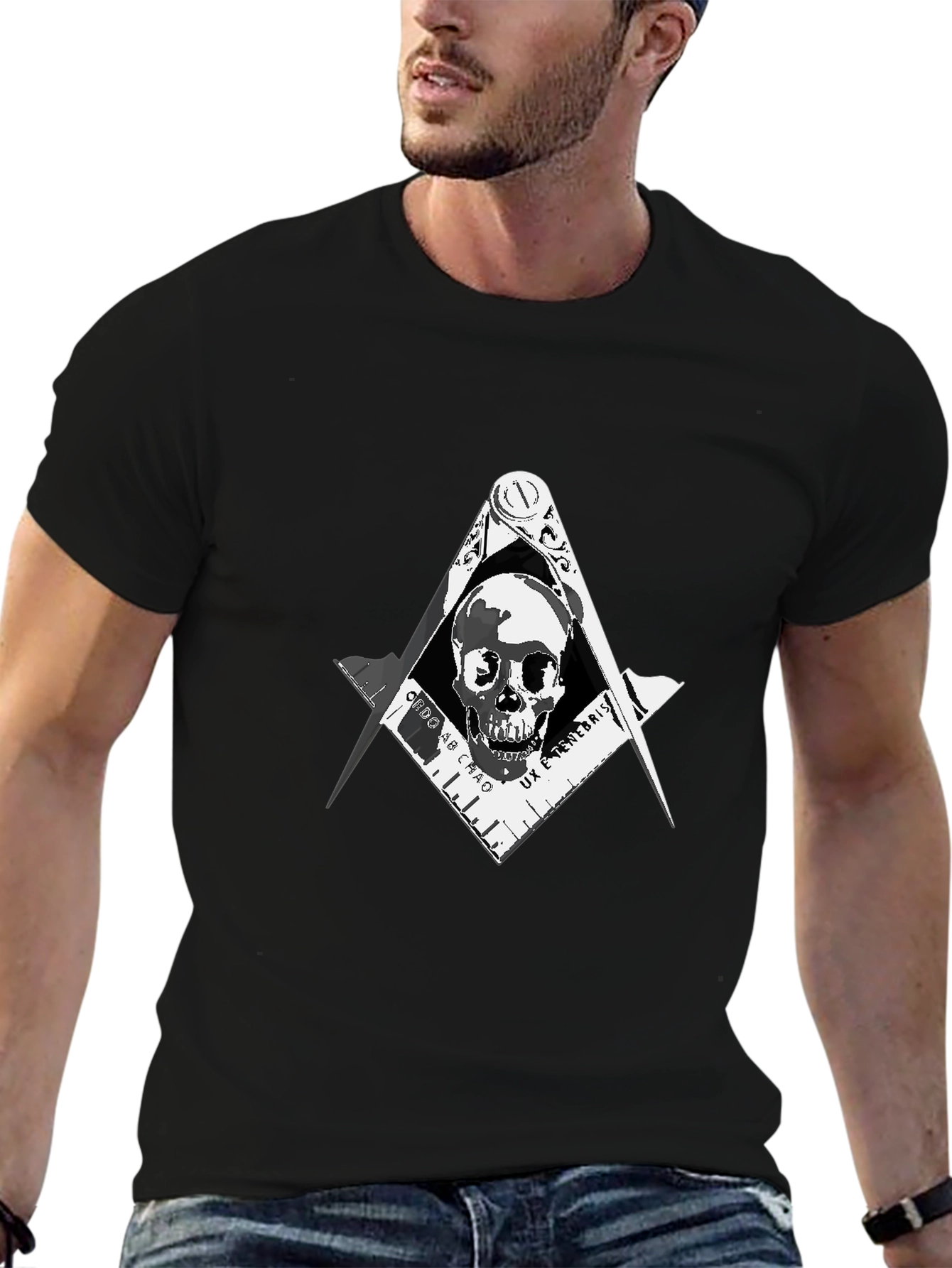 Skull & Compass T-Shirt - Dark Freemason Style