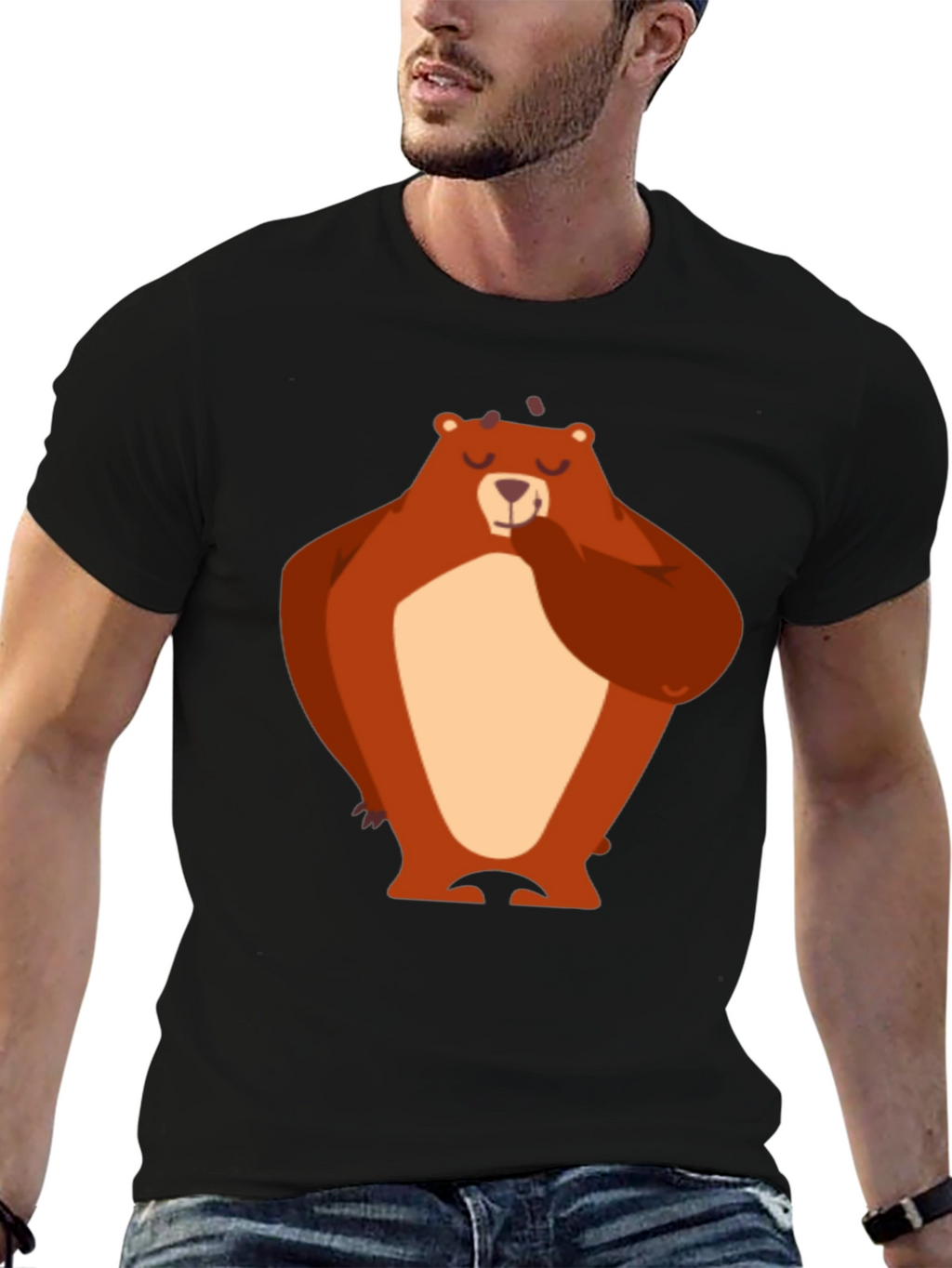 Bear Graphic T-Shirt - Black Cotton Tee