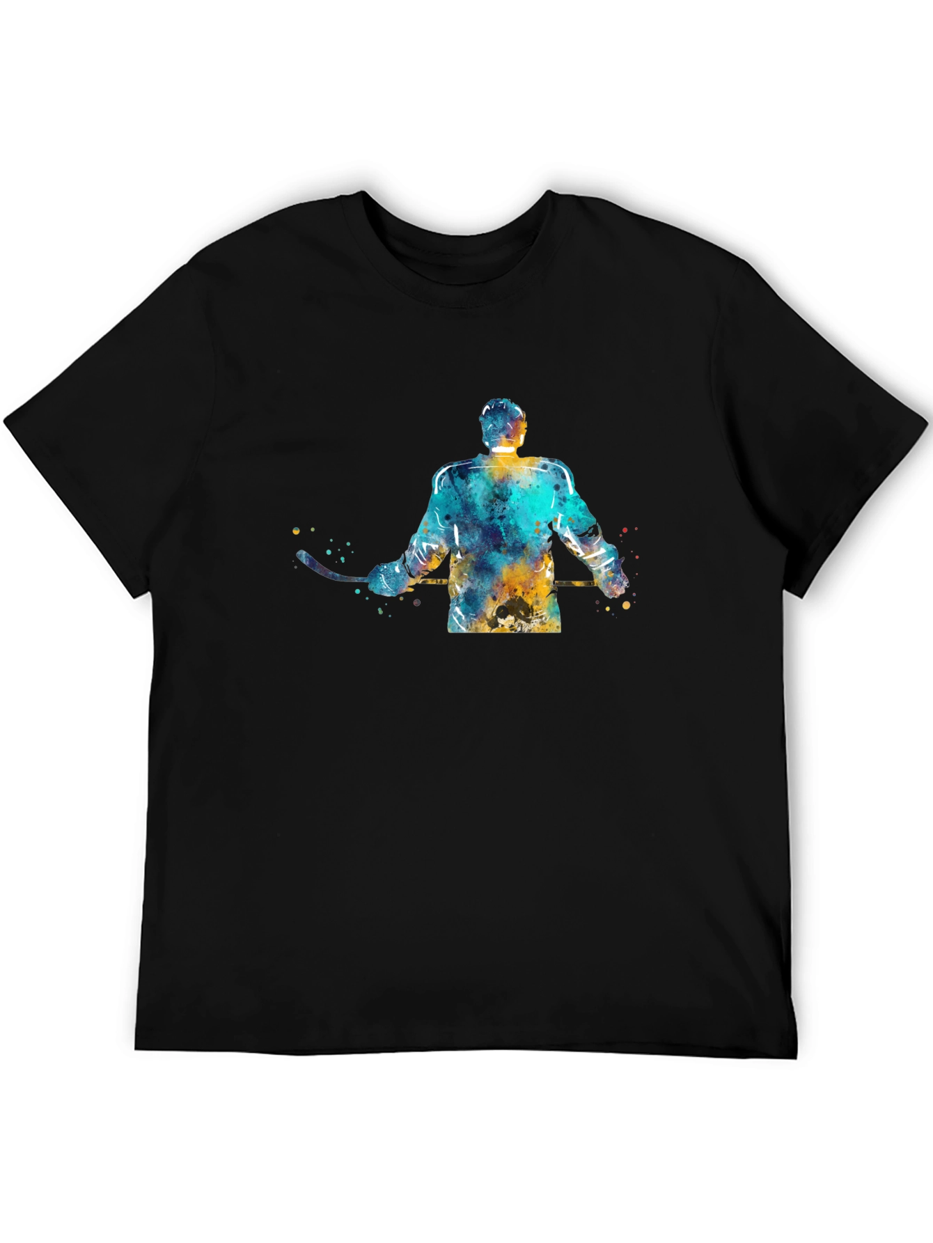 Hockey Player Watercolor Graphic Tee - Black