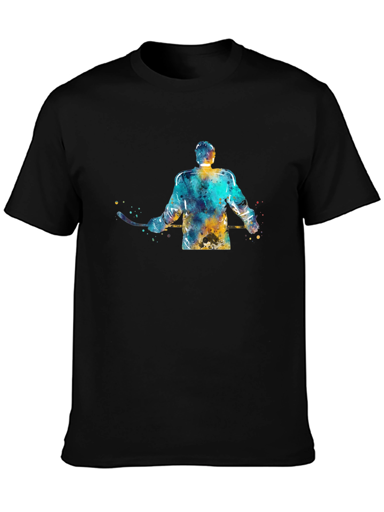 Hockey Player Watercolor Graphic Tee - Black
