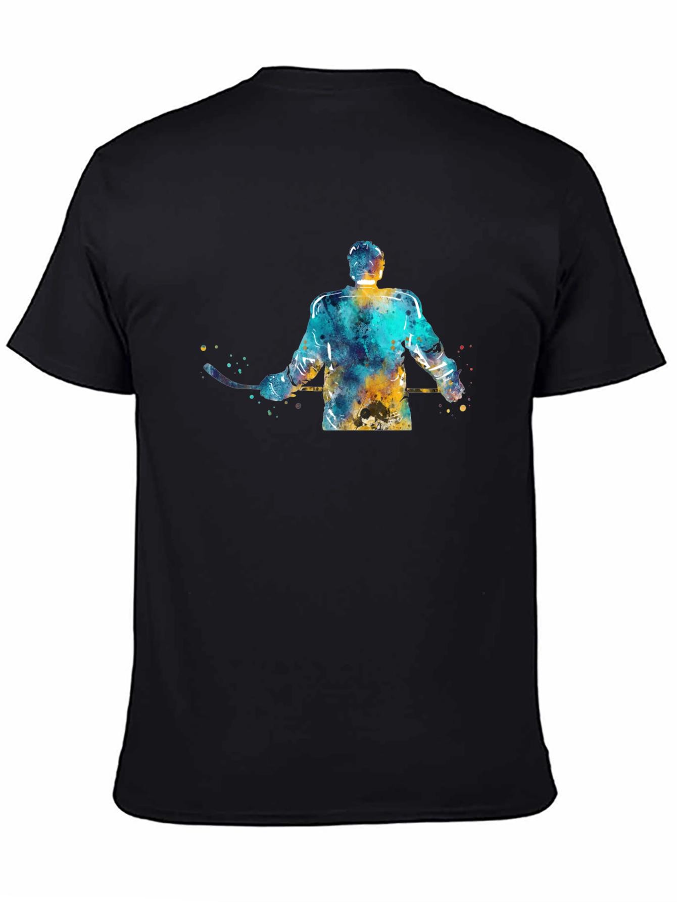 Hockey Player Watercolor Graphic Tee - Black