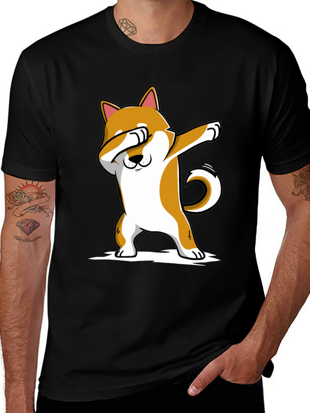 Dabbing Shiba Inu T-Shirt - Black Cotton Tee