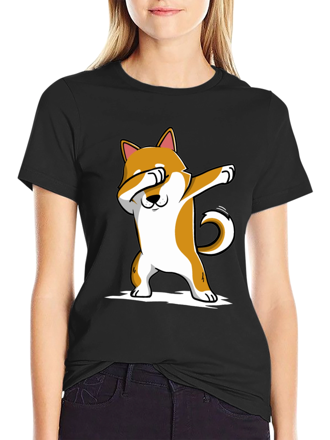 Dabbing Shiba Inu T-Shirt - Black Cotton Tee