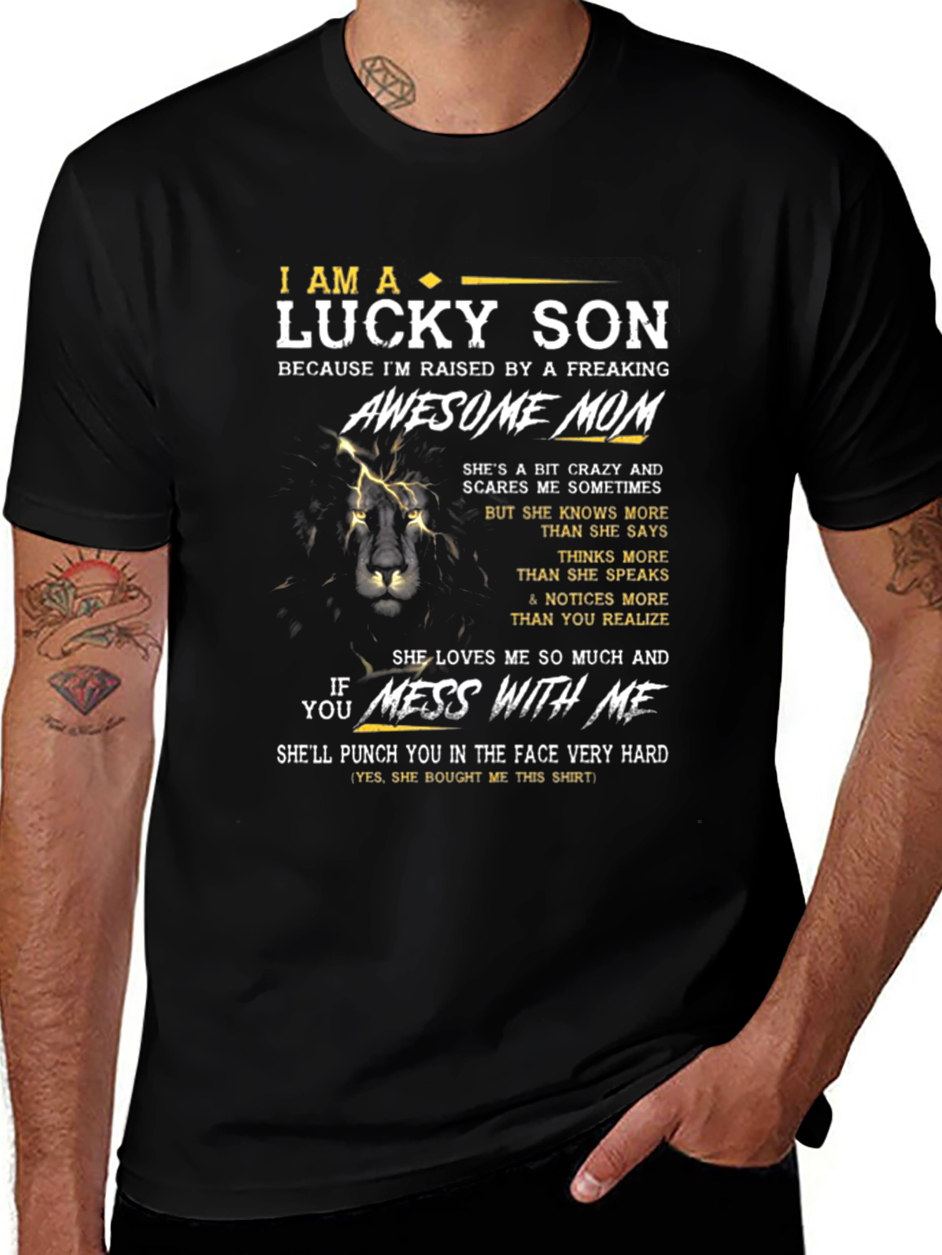 Lucky Son Awesome Mom Black T-Shirt