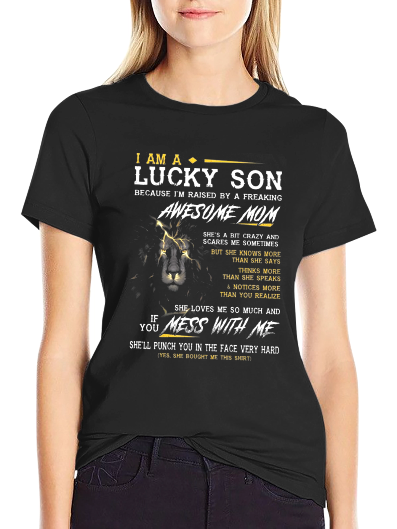 Lucky Son Awesome Mom Black T-Shirt
