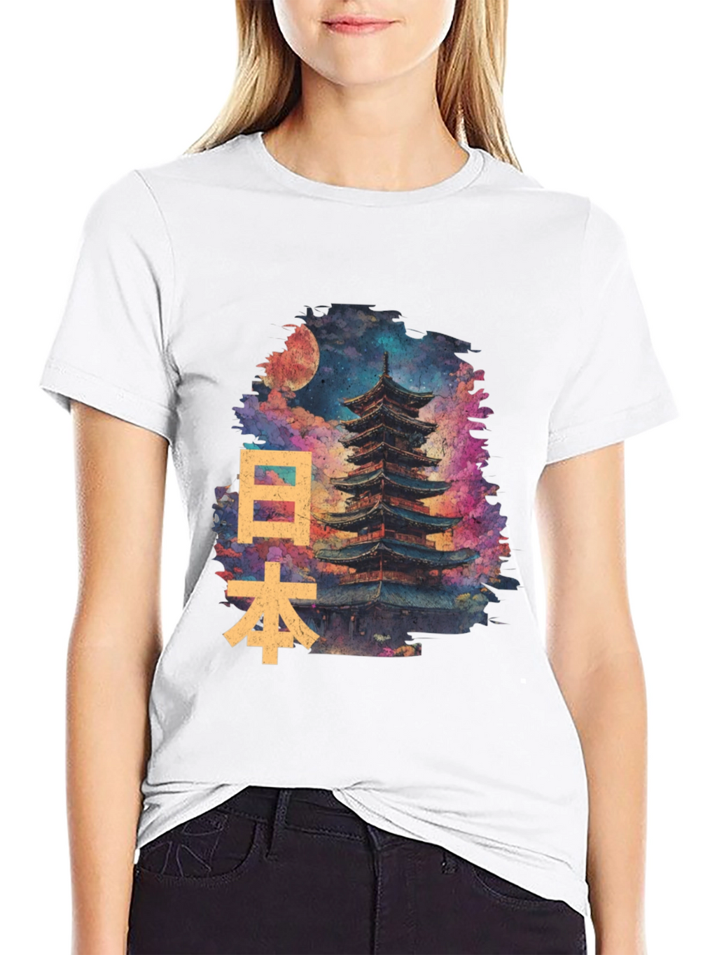 Japanese Pagoda Art Black T-Shirt