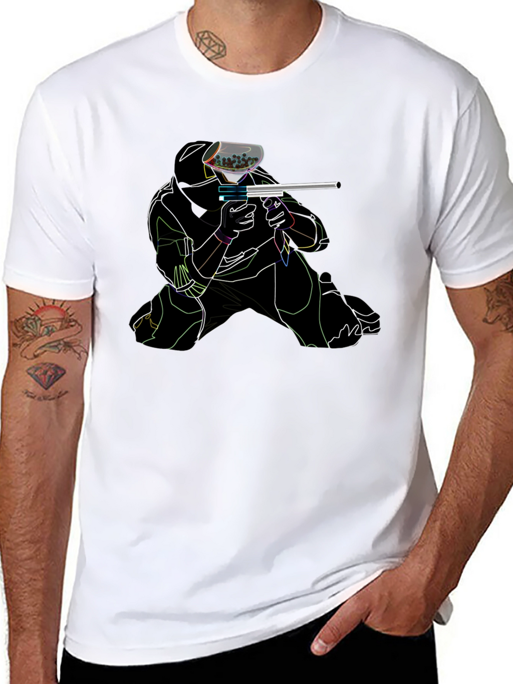 Neon Paintball Player Black T-Shirt