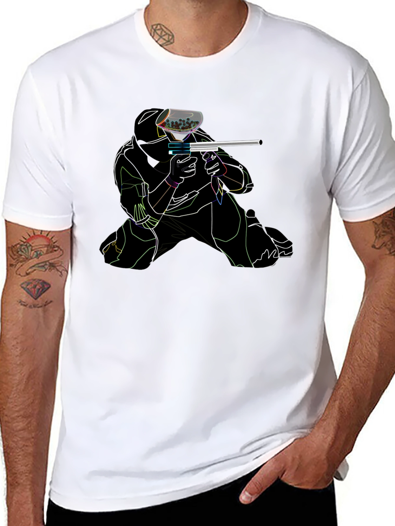 Neon Paintball Player Black T-Shirt