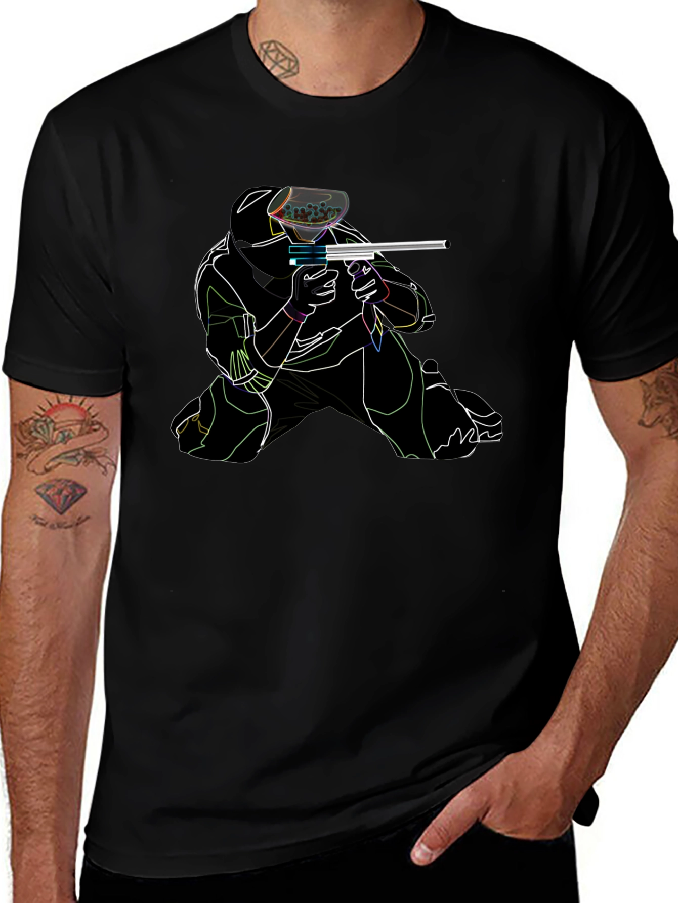 Neon Paintball Player Black T-Shirt
