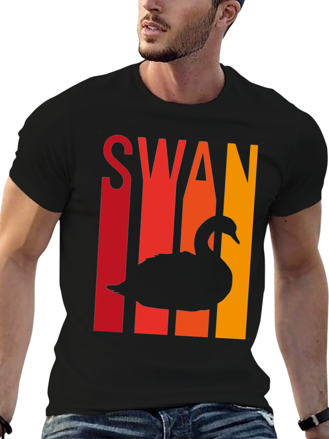 Retro Swan T-Shirt - Cool Bird Silhouette Tee
